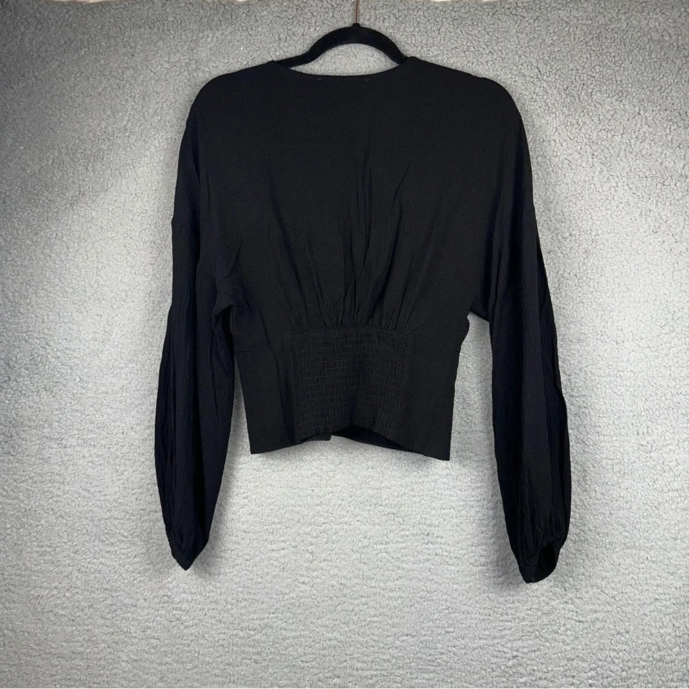 Abercrombie & Fitch Top Womens Small Black Babydoll Button Front Smocked Back